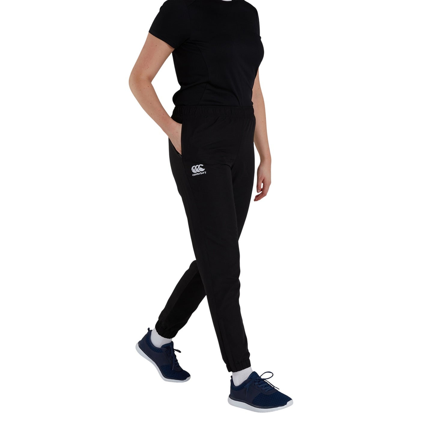 Black - Pack Shot - Canterbury Womens-Ladies Club Plain Cuffed Tapered Jogging Bottoms
