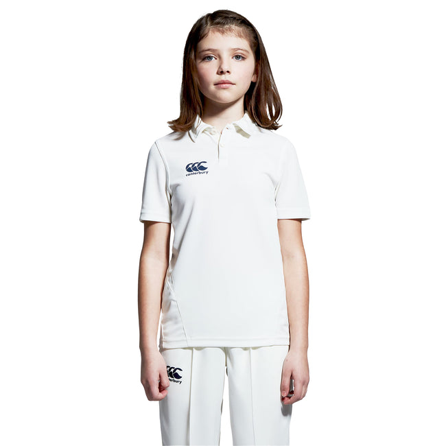 Cream - Side - Canterbury Childrens-Kids Logo Moisture Wicking Cricket Shirt