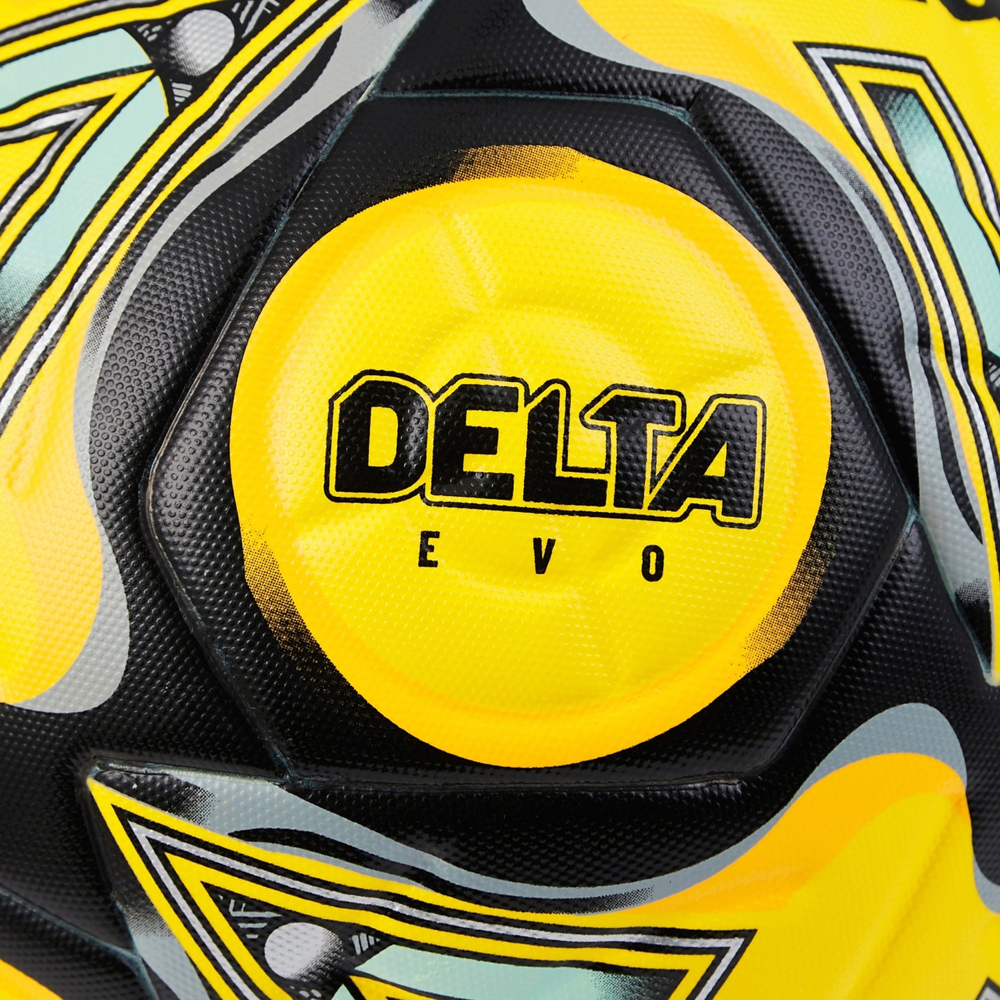 Fluorescent Yellow-Black-Grey - Close up - Mitre Delta Evo Logo Football