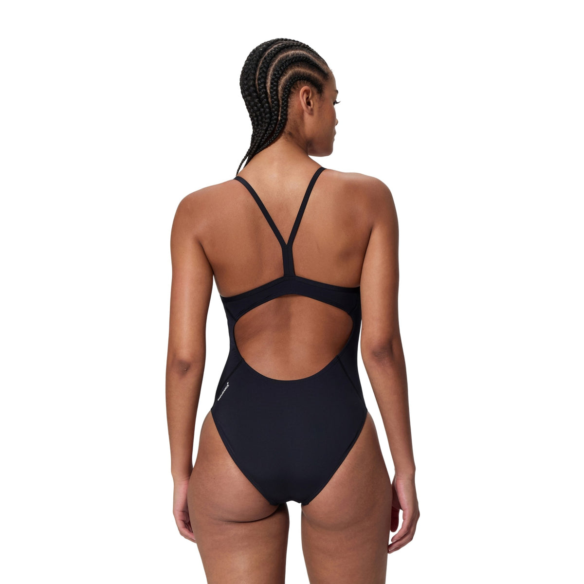 Black - Pack Shot - Speedo Womens-Ladies Logo Endurance+ Thin Strap One Piece Swimsuit