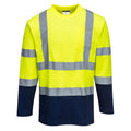 Yellow-Navy - Front - Portwest Mens Contrast Cotton High-Vis Comfort Long-Sleeved T-Shirt
