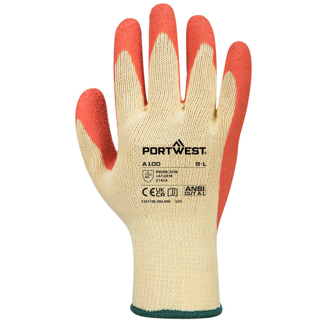 Orange - Back - Portwest A100 Latex Grip Gloves