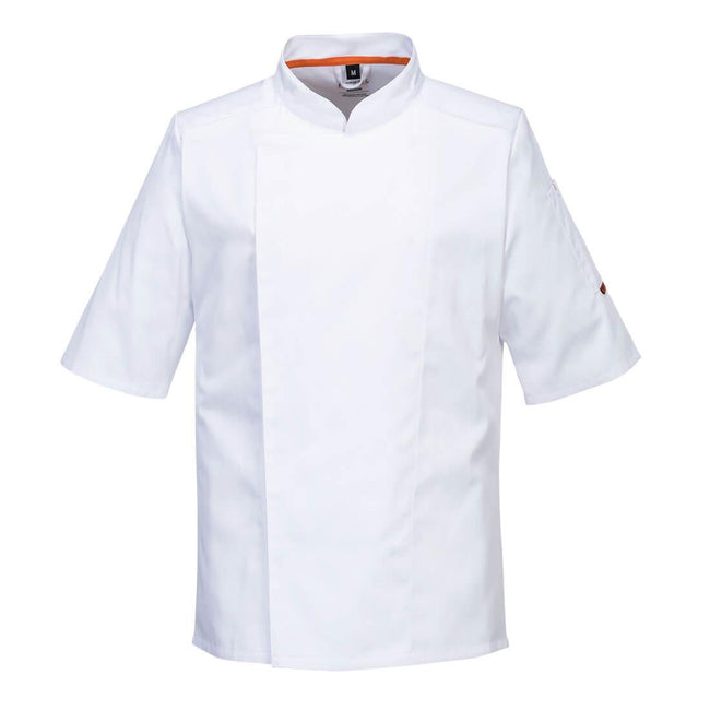 White - Front - Portwest Mens Pro Stretch Short-Sleeved Chef Jacket