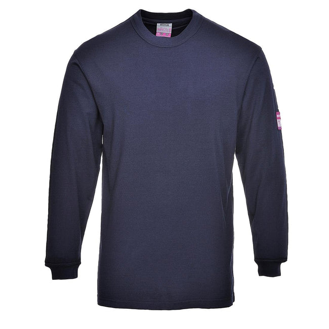 Navy - Front - Portwest Mens Flame Resistant Anti-Static Long-Sleeved T-Shirt