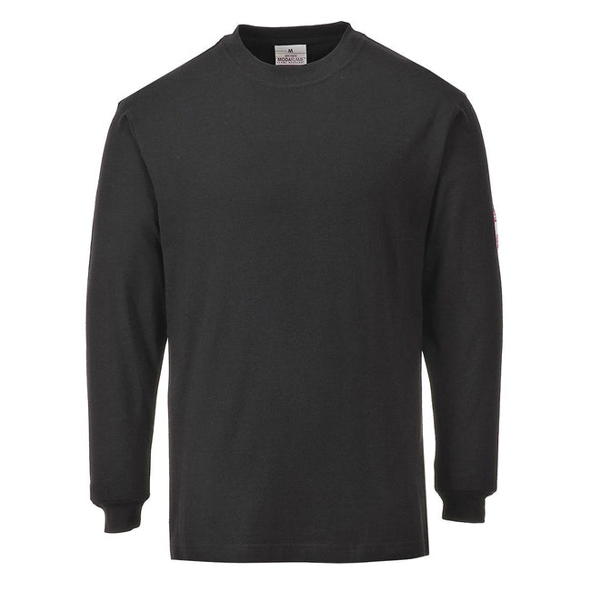 Black - Front - Portwest Mens Flame Resistant Anti-Static Long-Sleeved T-Shirt
