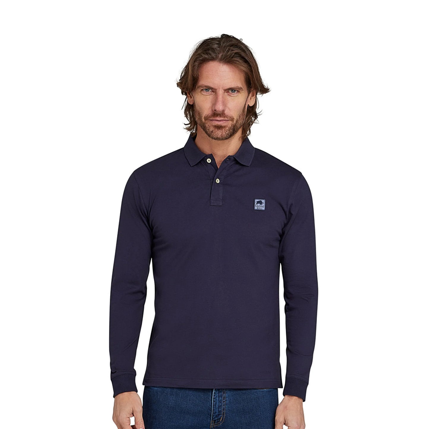 Navy - Side - Raging Bull Mens Jersey Classic Long-Sleeved Polo Shirt