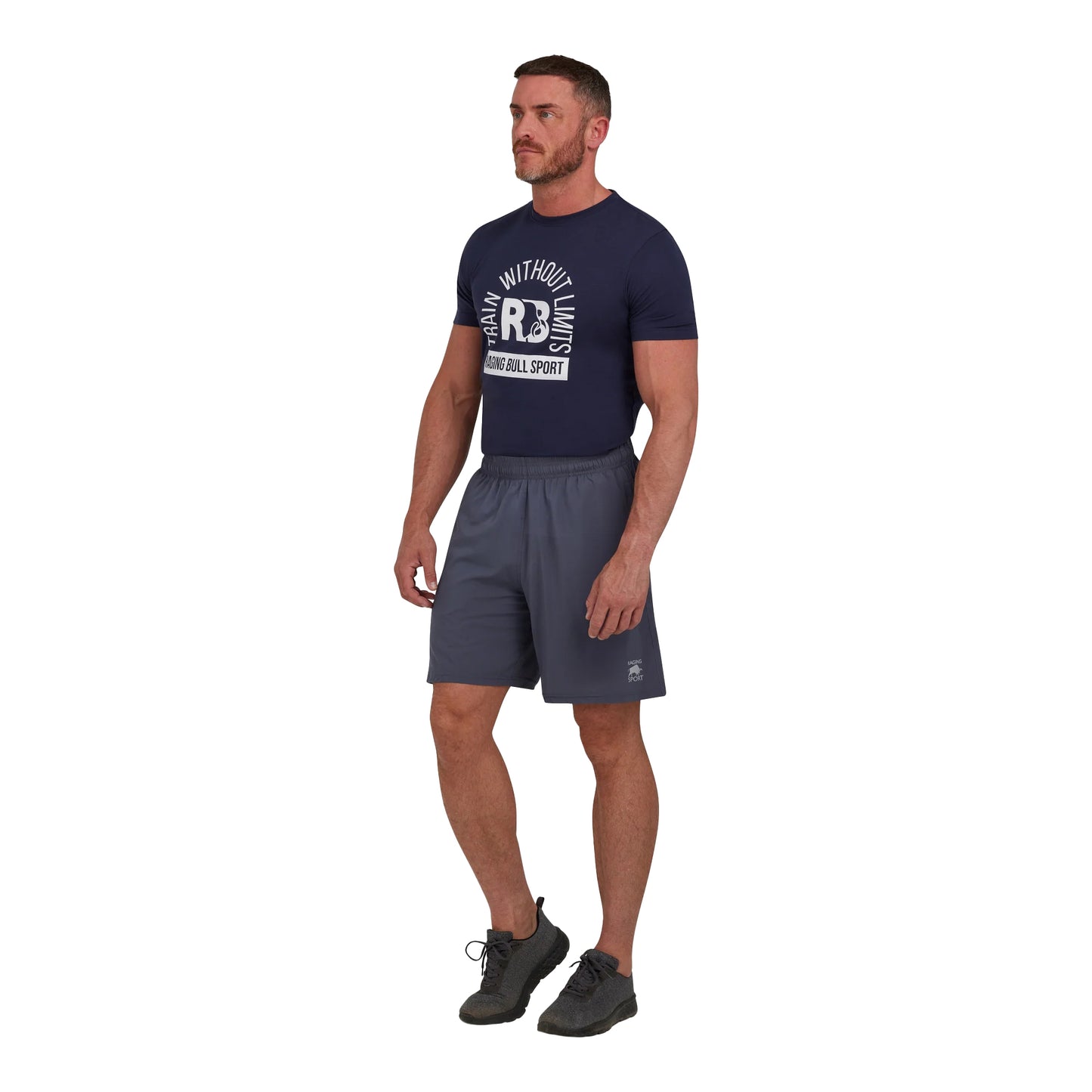 Dark Grey Marl - Side - Raging Bull Mens RB Sport Logo Running Shorts