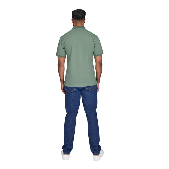 Khaki Green - Back - Raging Bull Mens Tonal Pique Embroidered Polo Shirt