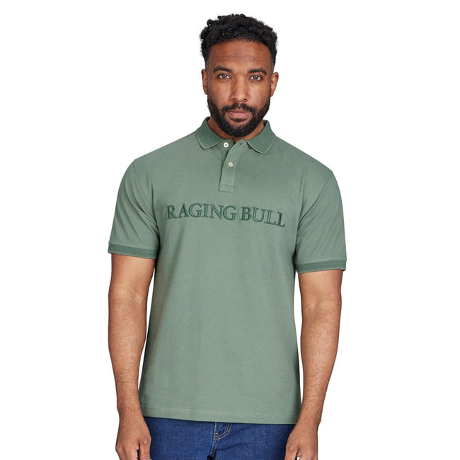 Khaki Green - Side - Raging Bull Mens Tonal Pique Embroidered Polo Shirt