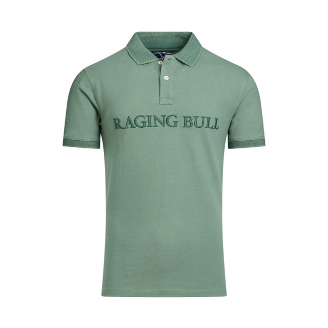 Khaki Green - Front - Raging Bull Mens Tonal Pique Embroidered Polo Shirt