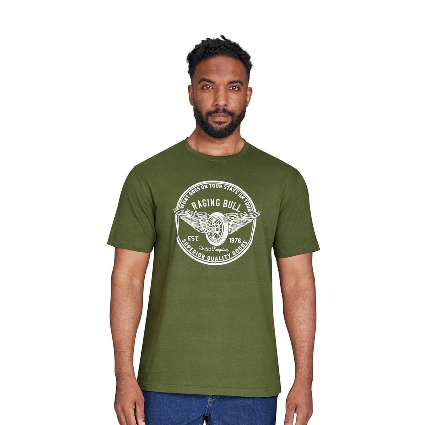 Olive - Side - Raging Bull Mens On Tour Wheel T-Shirt