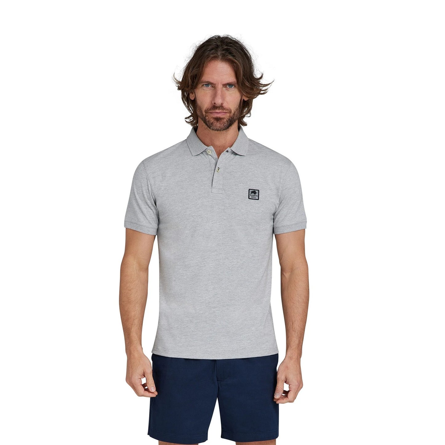 Grey Marl - Side - Raging Bull Mens Patch Jersey Polo Shirt