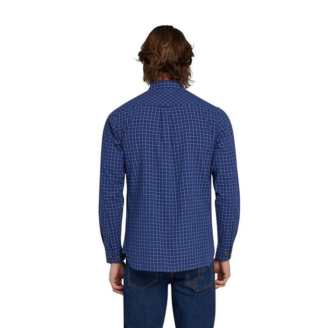 Navy - Back - Raging Bull Mens Windowpane Check Brushed Cotton Long-Sleeved Shirt