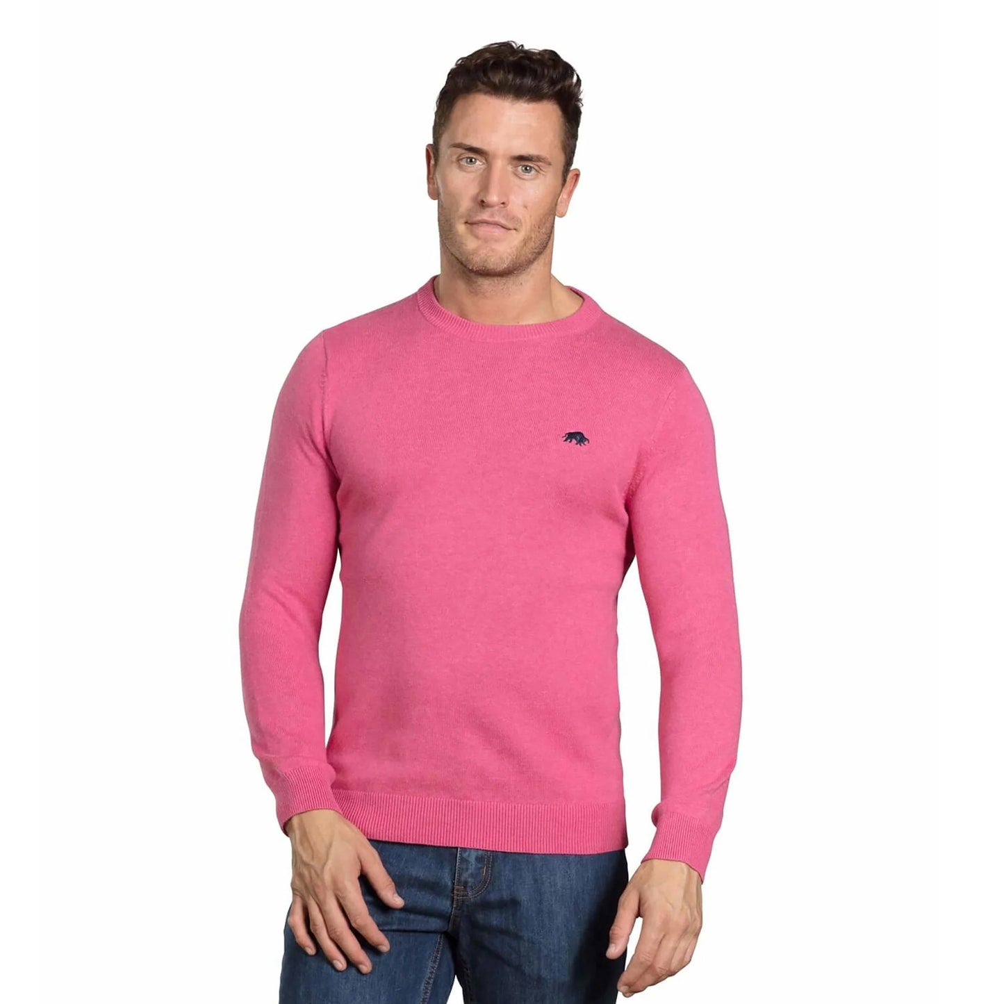 Smart Denim - Side - Raging Bull Mens Knitted Cashmere Blend Crew Neck Pullover