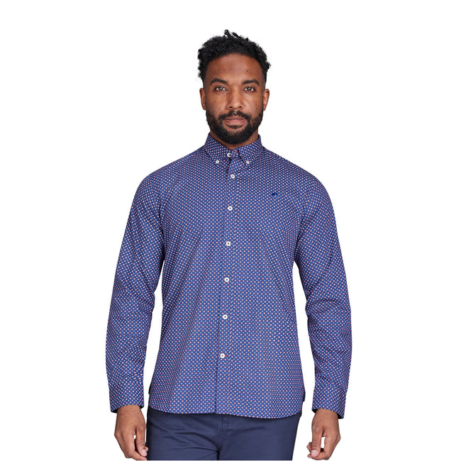Navy - Side - Raging Bull Mens Geometric Long-Sleeved Shirt