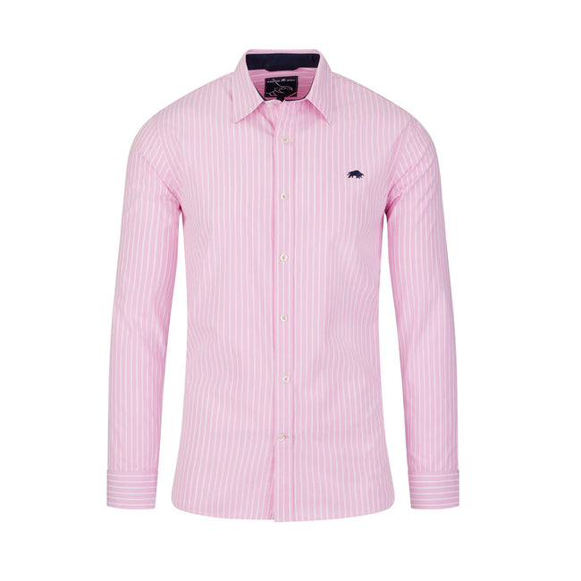 Pink - Front - Raging Bull Mens Classic Stripe Long-Sleeved Shirt