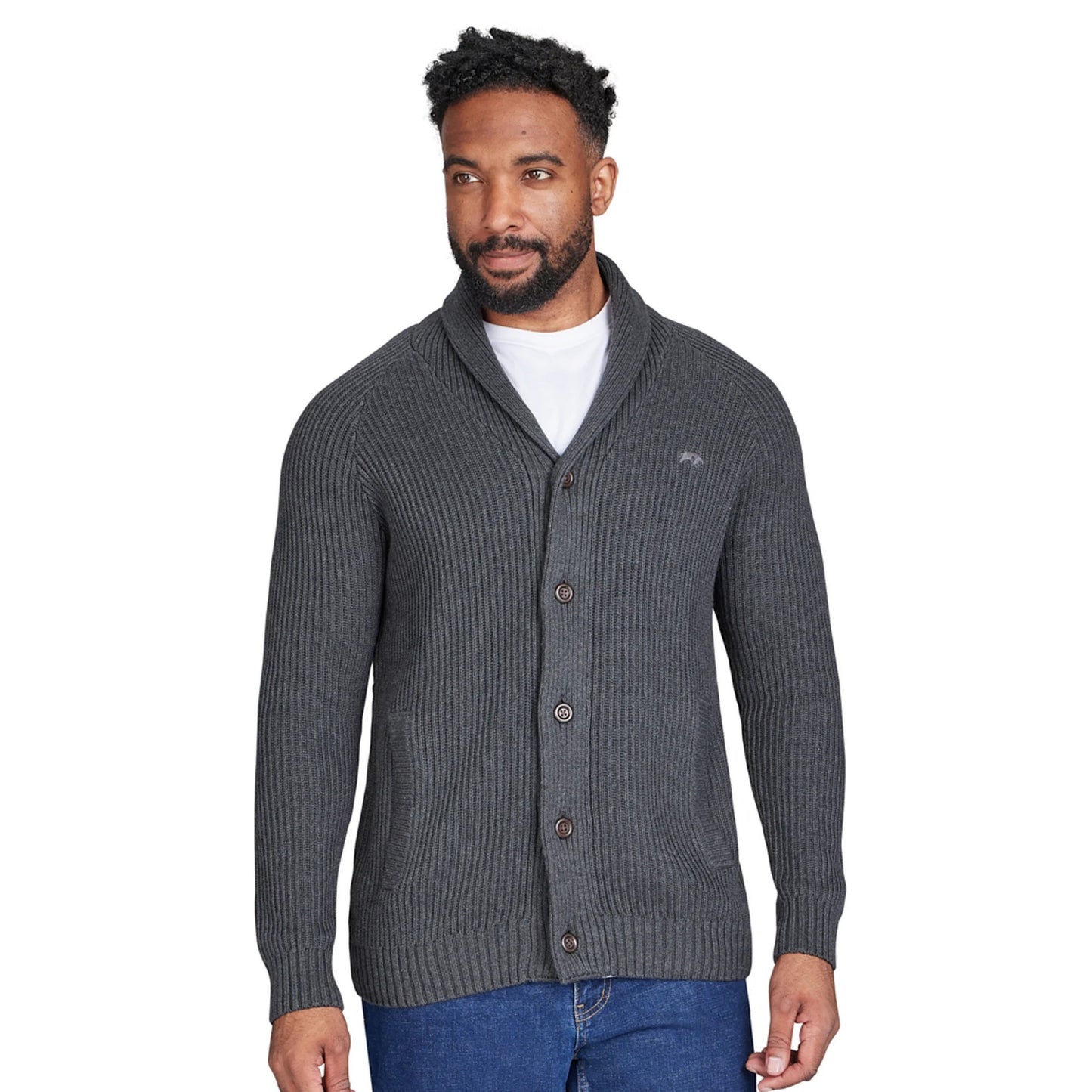 Dark Grey Marl - Side - Raging Bull Mens Button-Down Cardigan