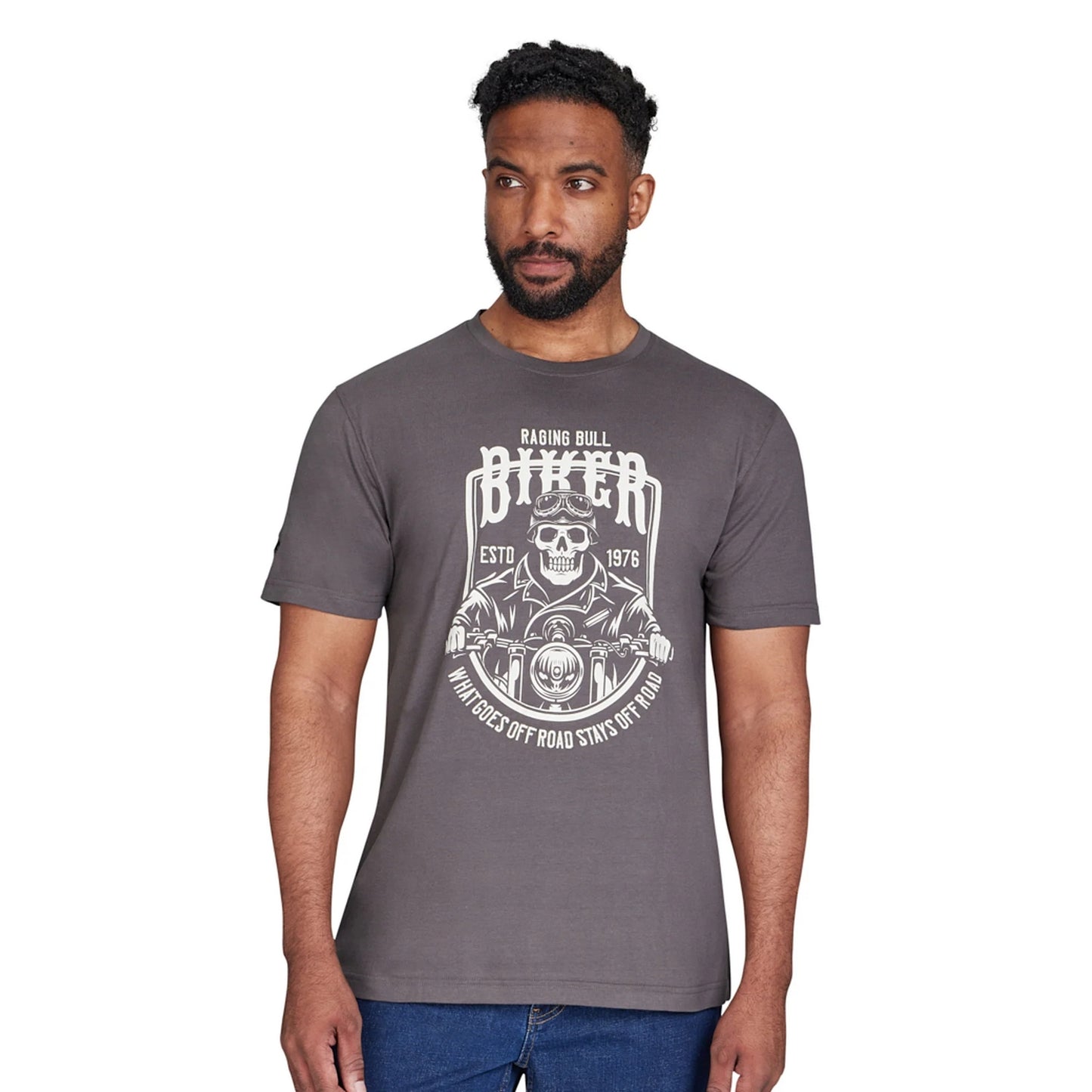 Slate - Side - Raging Bull Mens Biker Skull T-Shirt