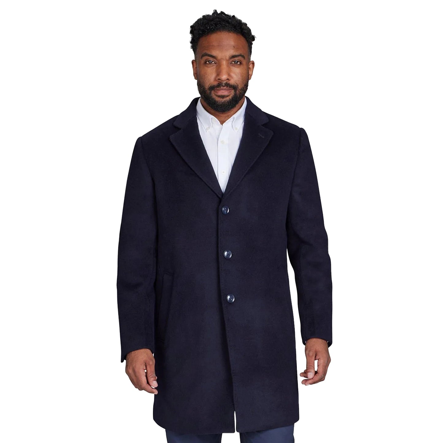 Navy - Side - Raging Bull Mens Wool Blend Coat