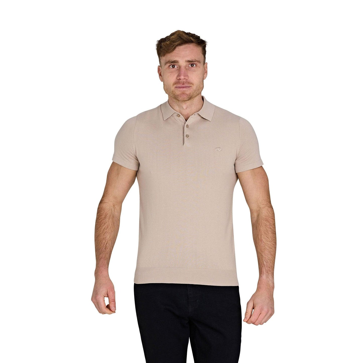 Stone - Back - Raging Bull Mens Knitted Short-Sleeved Polo Shirt