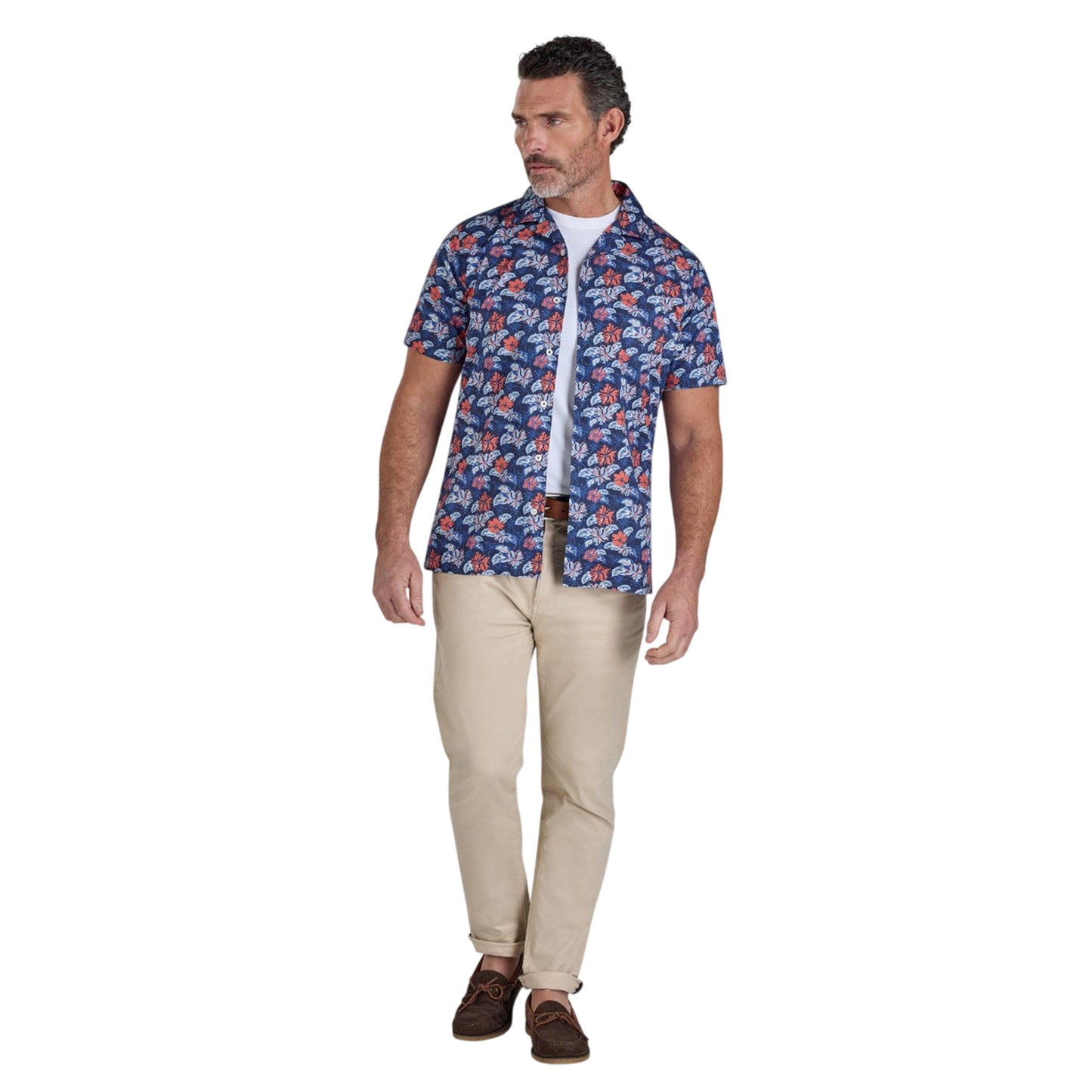 Navy - Lifestyle - Raging Bull Mens Hawaii Floral Poplin Short-Sleeved Shirt