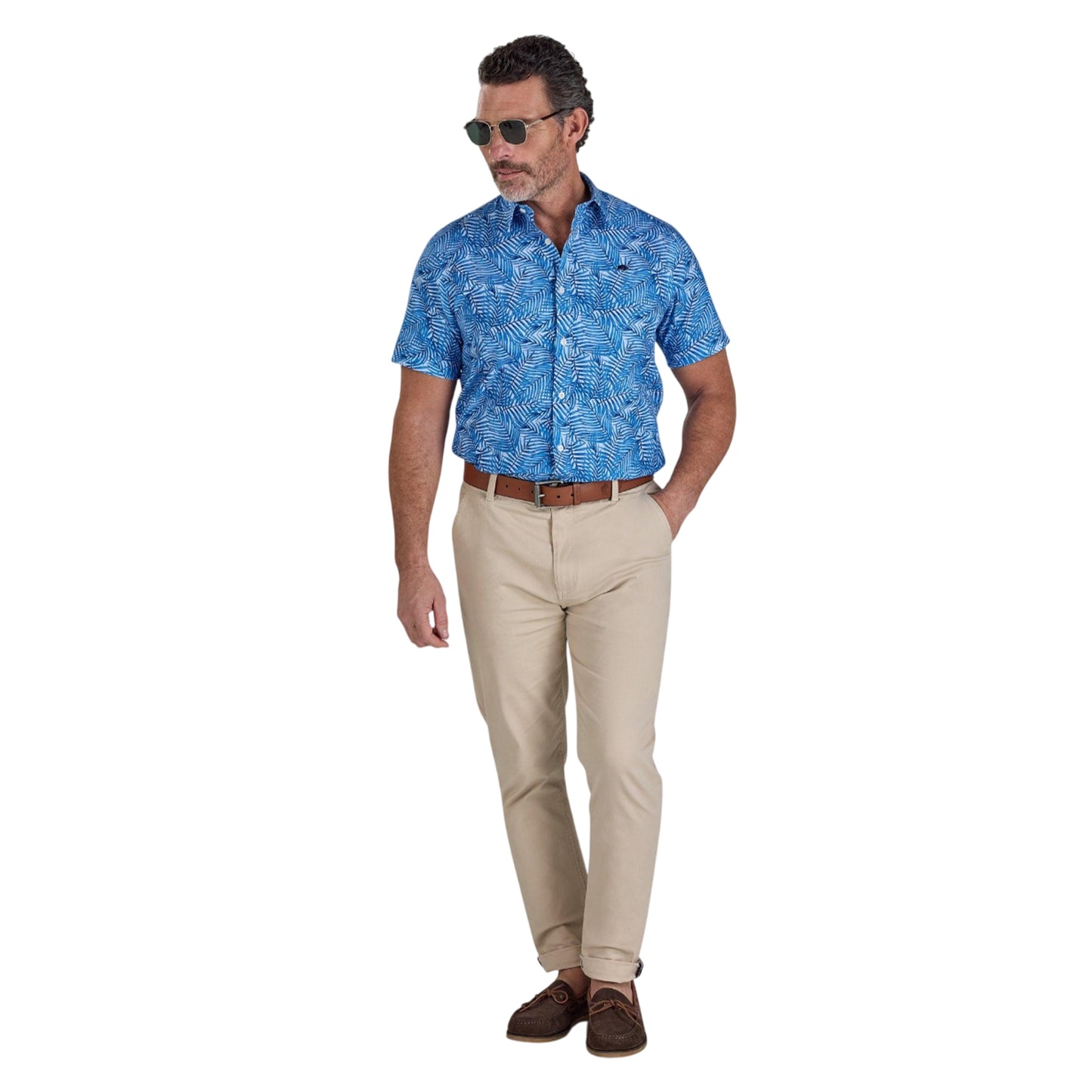 Sky Blue - Pack Shot - Raging Bull Mens Bali Palm Linen Short-Sleeved Shirt