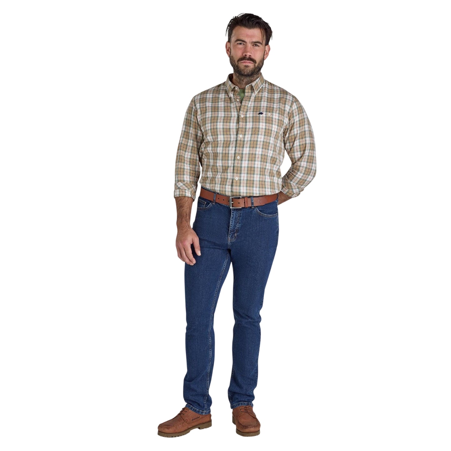 Tan - Lifestyle - Raging Bull Mens Suffolk Checked Twill Long-Sleeved Shirt