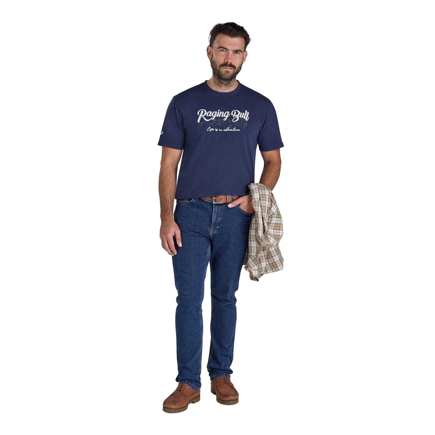 Navy Marl - Lifestyle - Raging Bull Mens Mountain Embroidered T-Shirt