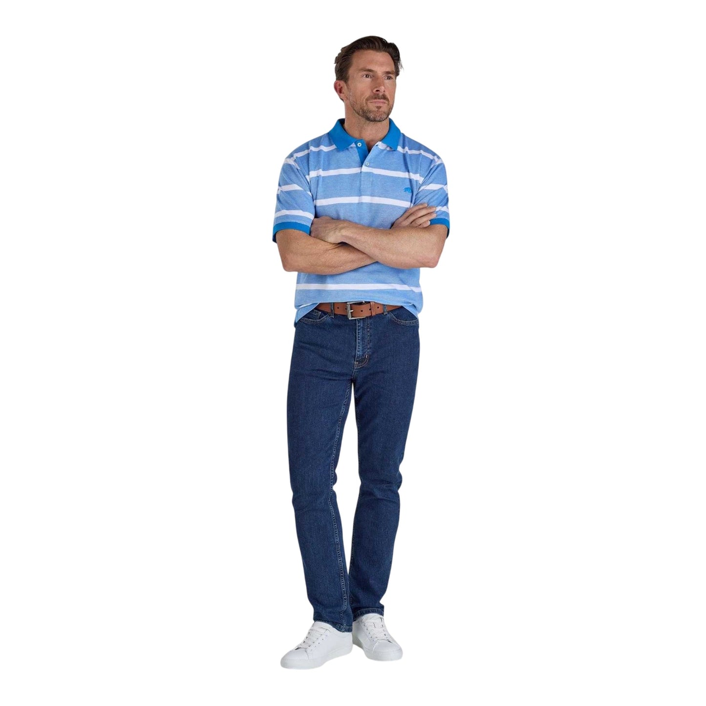 Electric Blue - Lifestyle - Raging Bull Mens Stripe Birdseye Pique Two Tone Polo Shirt