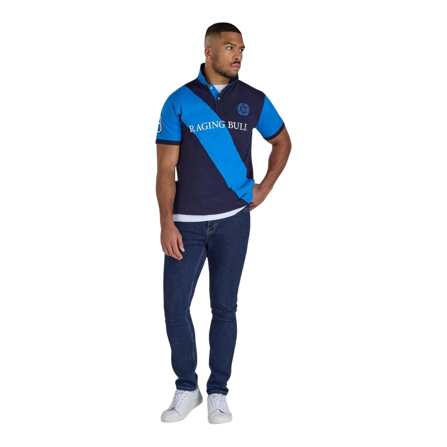 Navy - Lifestyle - Raging Bull Mens Diagonal Stripe Jersey Polo Shirt
