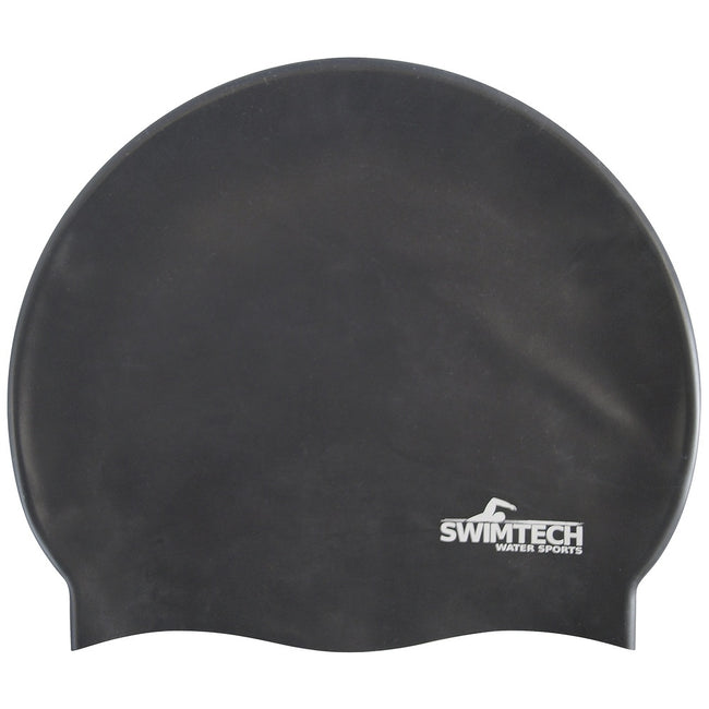 Black - Front - SwimTech Unisex Adult Silicone Swim Cap