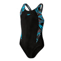 Black-Blue - Front - Speedo Girls Hyper Boom Splice One Piece Swimsuit