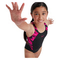 Black-Pink - Side - Speedo Girls Hyper Boom Splice One Piece Swimsuit