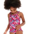 Pink-Purple - Pack Shot - Speedo Baby Girls Learn To Swim Printed Thin Strap Frill One Piece Swimsuit