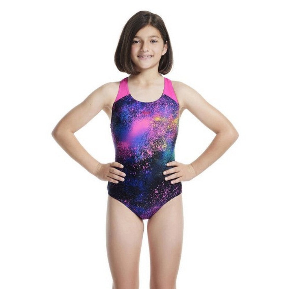 Black - Side - Speedo Girls Digital Print Splashback One Piece Swimsuit
