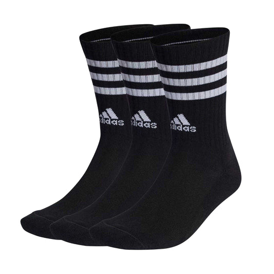 Black - Front - Adidas Unisex Adult Cushioned Crew Socks (Pack of 3)
