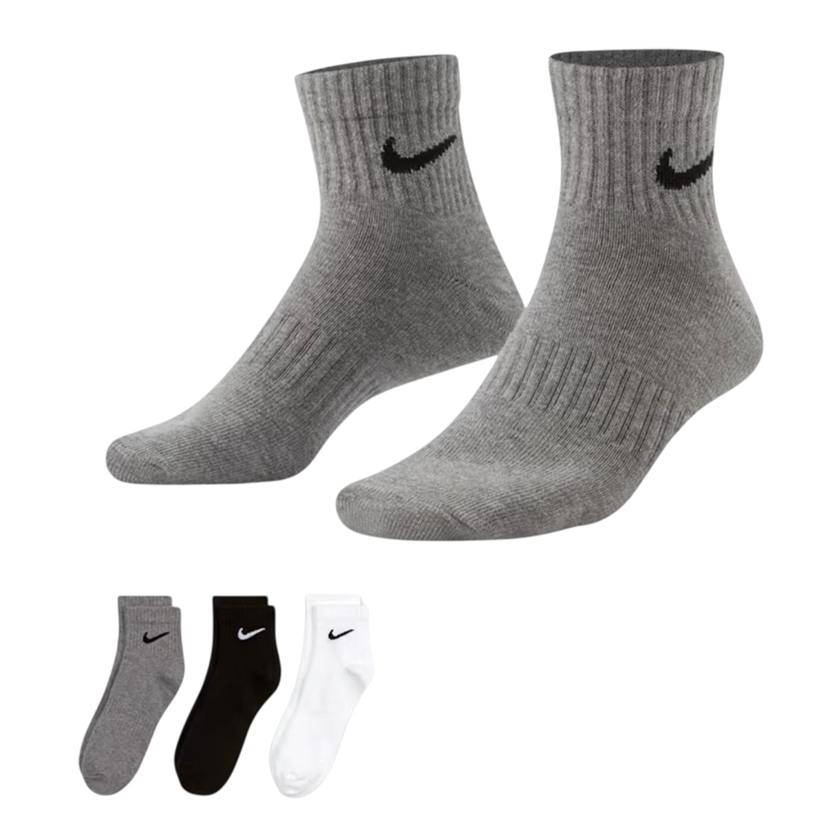 Grey-Black-White - Back - Nike Unisex Adult Lightweight Training Ankle Socks (Pack of 3)
