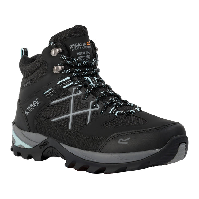 Black-Bleached Aqua - Front - Regatta Womens-Ladies Samaris III Walking Boots