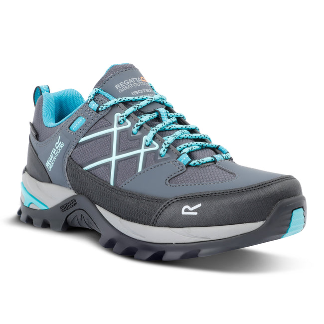 Steel Grey-Turquoise - Front - Regatta Womens-Ladies Samaris III Low Walking Shoes