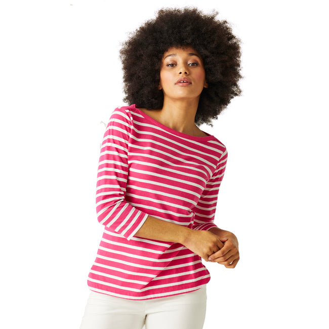 Hot Pink-White - Side - Regatta Womens-Ladies Bayletta 3-4 Sleeve Top