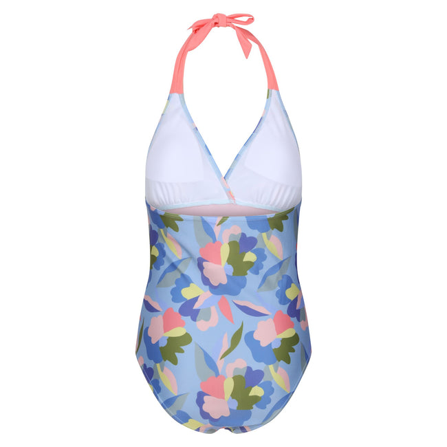 Blue-Green-Pink - Back - Regatta Womens-Ladies Flavia II Abstract Floral One Piece Swimsuit