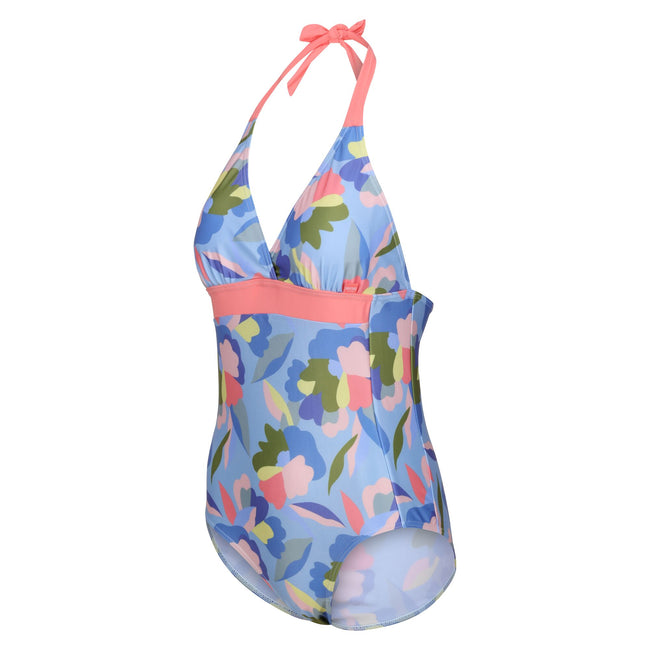 Blue-Green-Pink - Side - Regatta Womens-Ladies Flavia II Abstract Floral One Piece Swimsuit