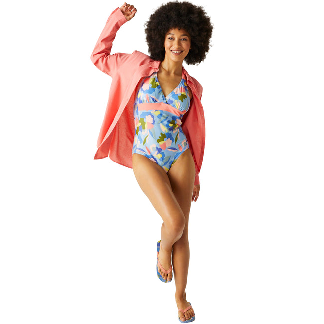 Blue-Green-Pink - Lifestyle - Regatta Womens-Ladies Flavia II Abstract Floral One Piece Swimsuit