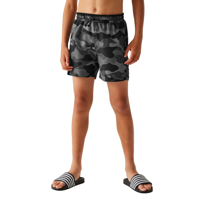 Grey-Black Camo - Lifestyle - Regatta Childrens-Kids Skander III Plain Swim Shorts