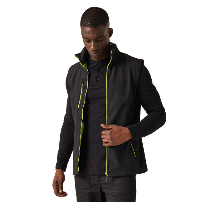 Black-Lime Green - Side - Regatta Professional Mens Softshell 2 Layer Body Warmer