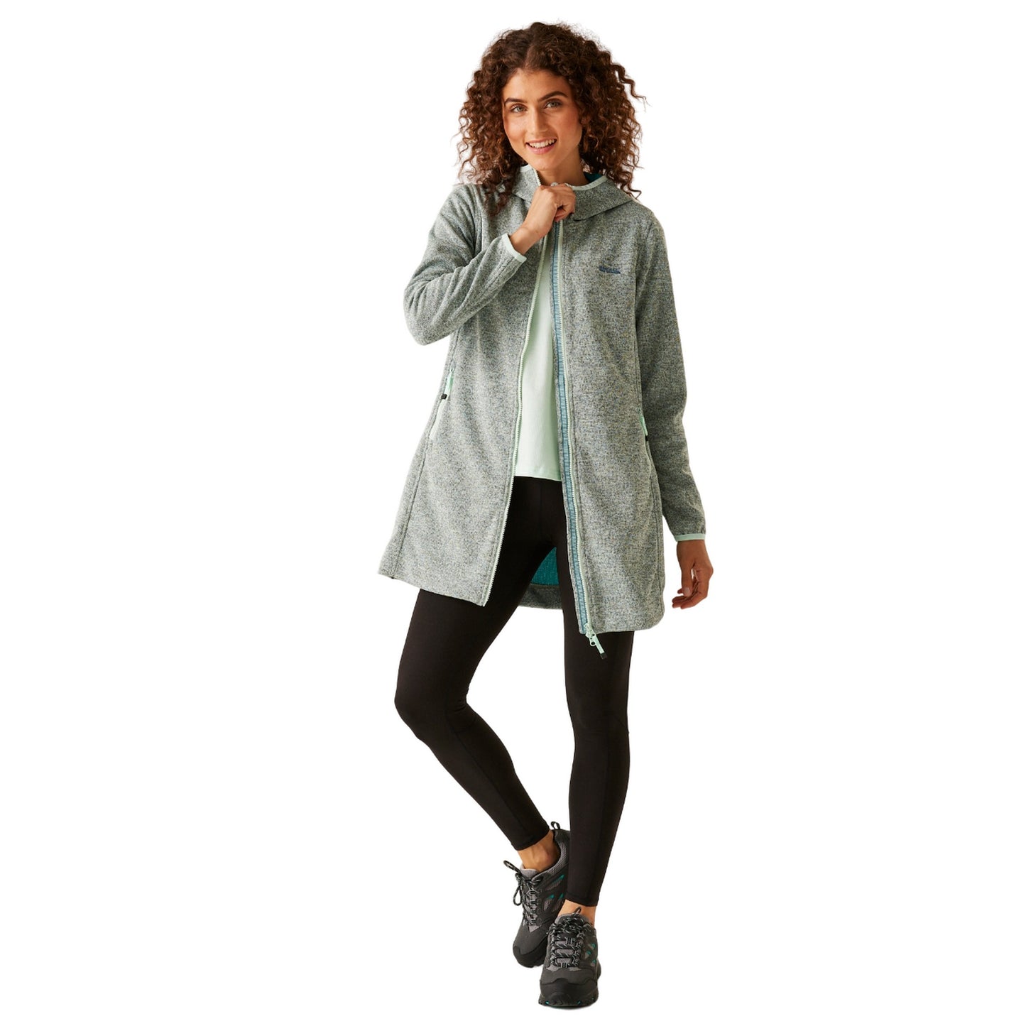 Bleached Aqua-Tahoe Blue - Close up - Regatta Womens-Ladies Bloomfield Marl Longline Fleece Jacket