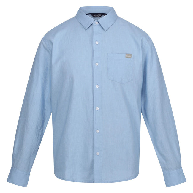 Powder Blue - Front - Regatta Mens Babbinswood Linen Shirt