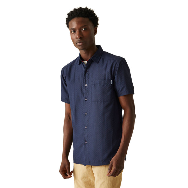 Navy-Moonlight Denim - Lifestyle - Regatta Mens Mindano VIII Diamond Short-Sleeved Shirt