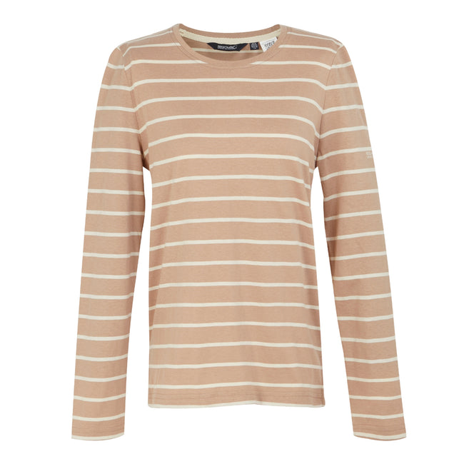 Warm Taupe-Light Vanilla - Front - Regatta Womens-Ladies Federica II Stripe Long-Sleeved T-Shirt