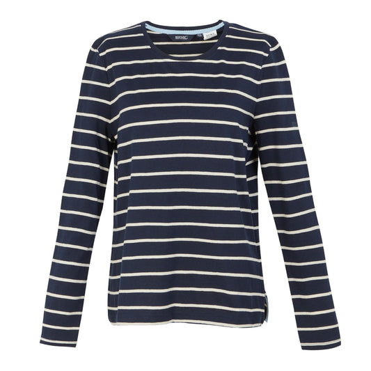 Navy-Light Vanilla - Front - Regatta Womens-Ladies Federica II Stripe Long-Sleeved T-Shirt
